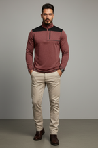 Men’s Slim Fit Half Zip Pullover - Knit with Contrast Panels