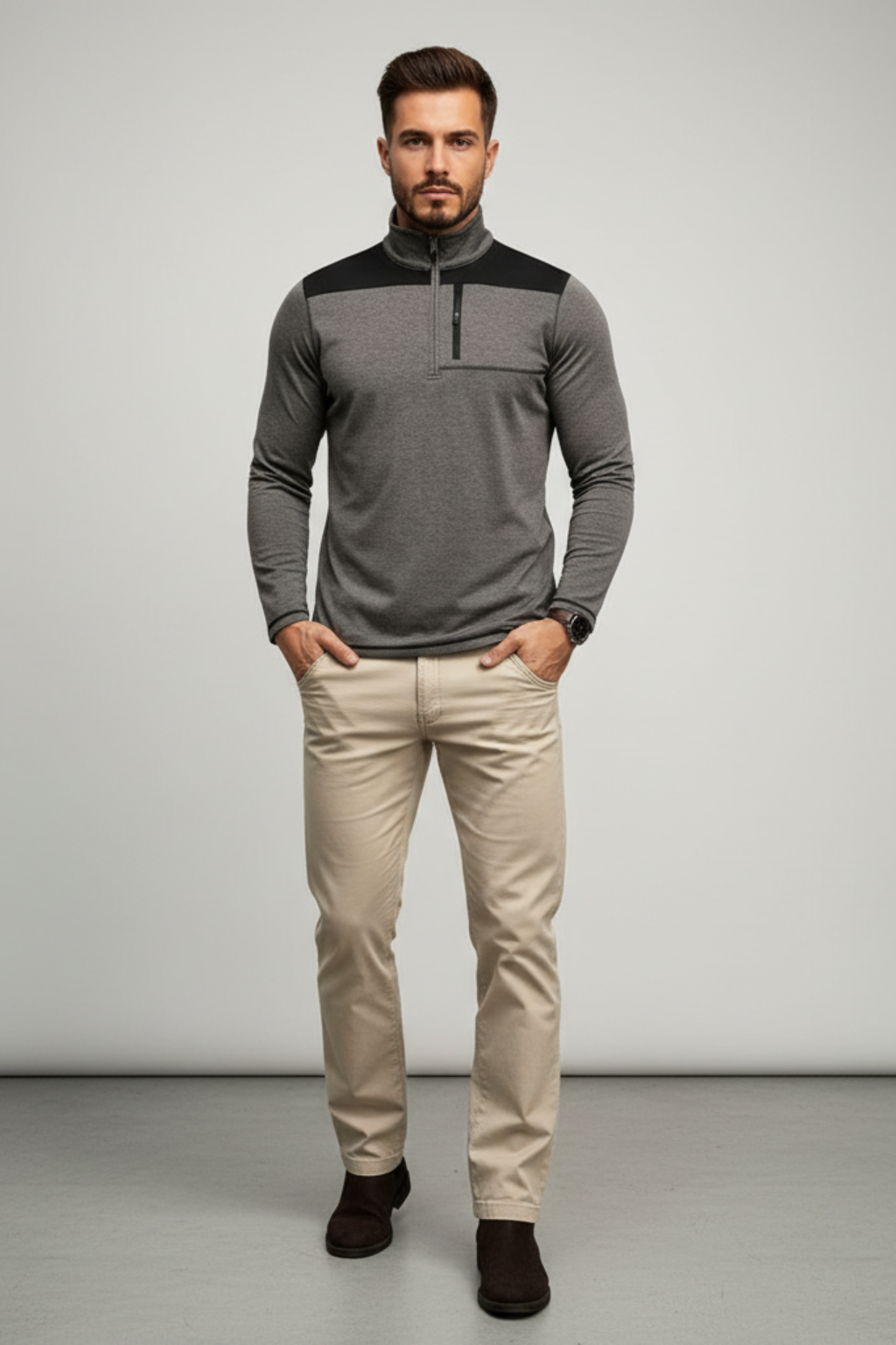 Men’s Slim Fit Half Zip Pullover - Knit with Contrast Panels