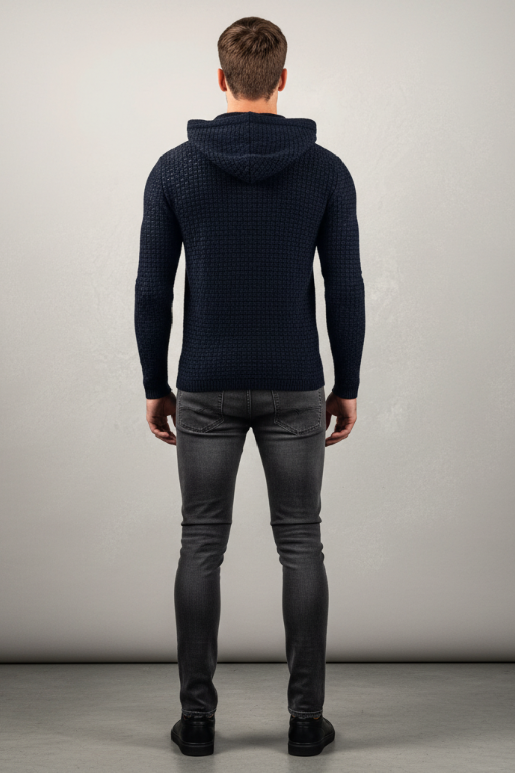 Men’s Textured Slim Fit Hooded Jumper - Knit Pullover