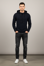 Men’s Textured Slim Fit Hooded Jumper - Knit Pullover