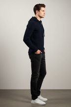 Men’s Textured Slim Fit Hooded Jumper - Knit Pullover