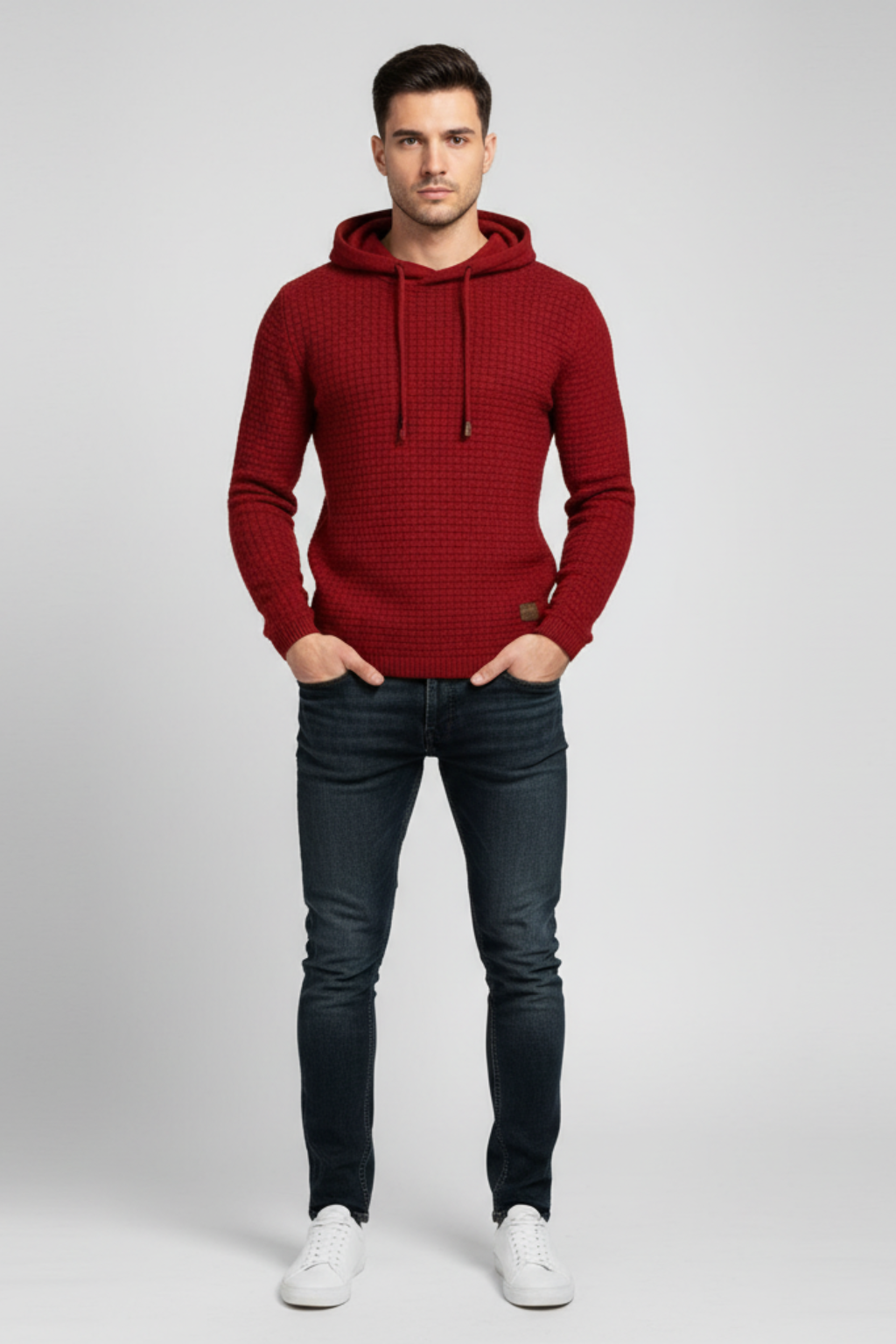 Men’s Textured Slim Fit Hooded Jumper - Knit Pullover