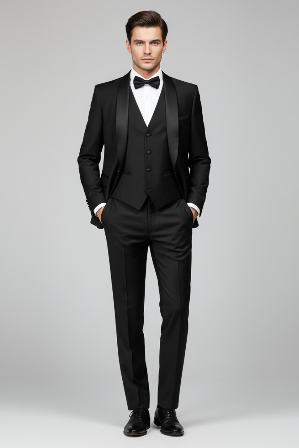 Men’s Tuxedo Three-Piece Suit - Satin Collar Formal Ensemble