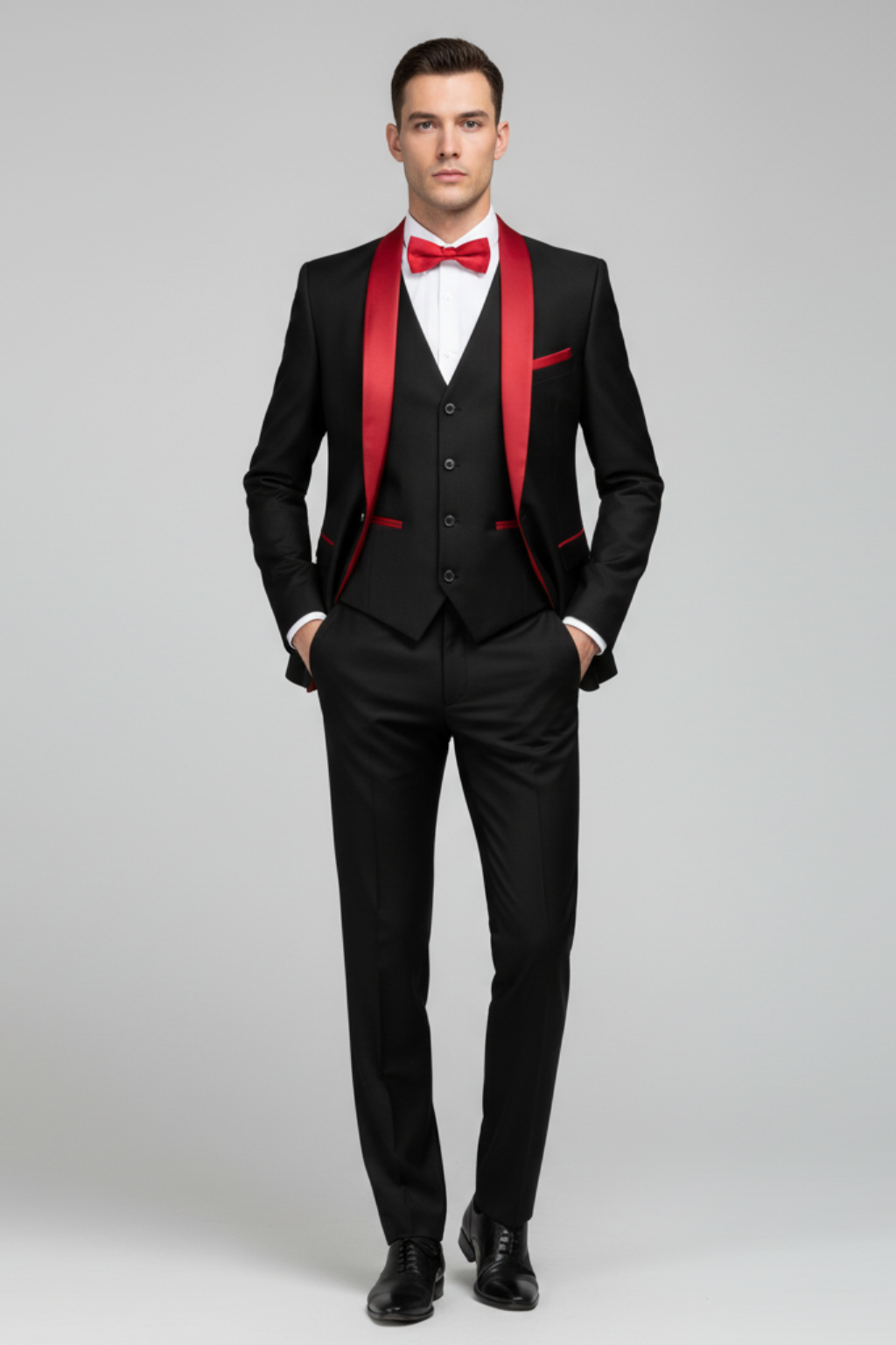 Men’s Tuxedo Three-Piece Suit - Satin Collar Formal Ensemble