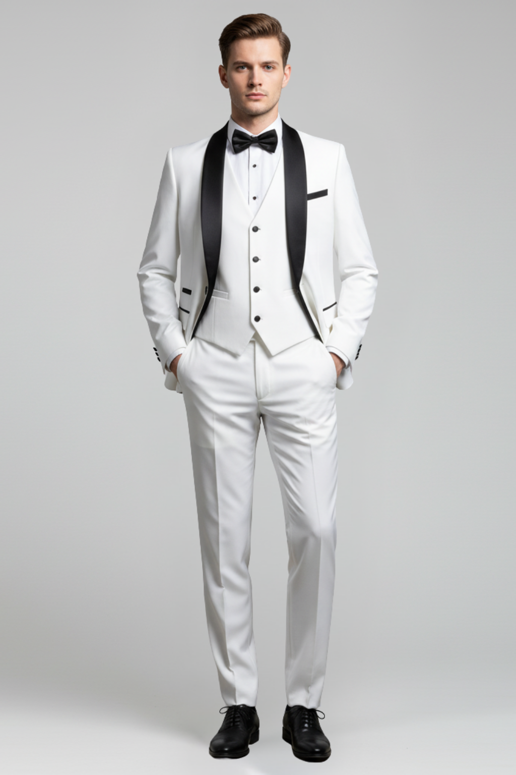 Men’s Tuxedo Three-Piece Suit - Satin Collar Formal Ensemble