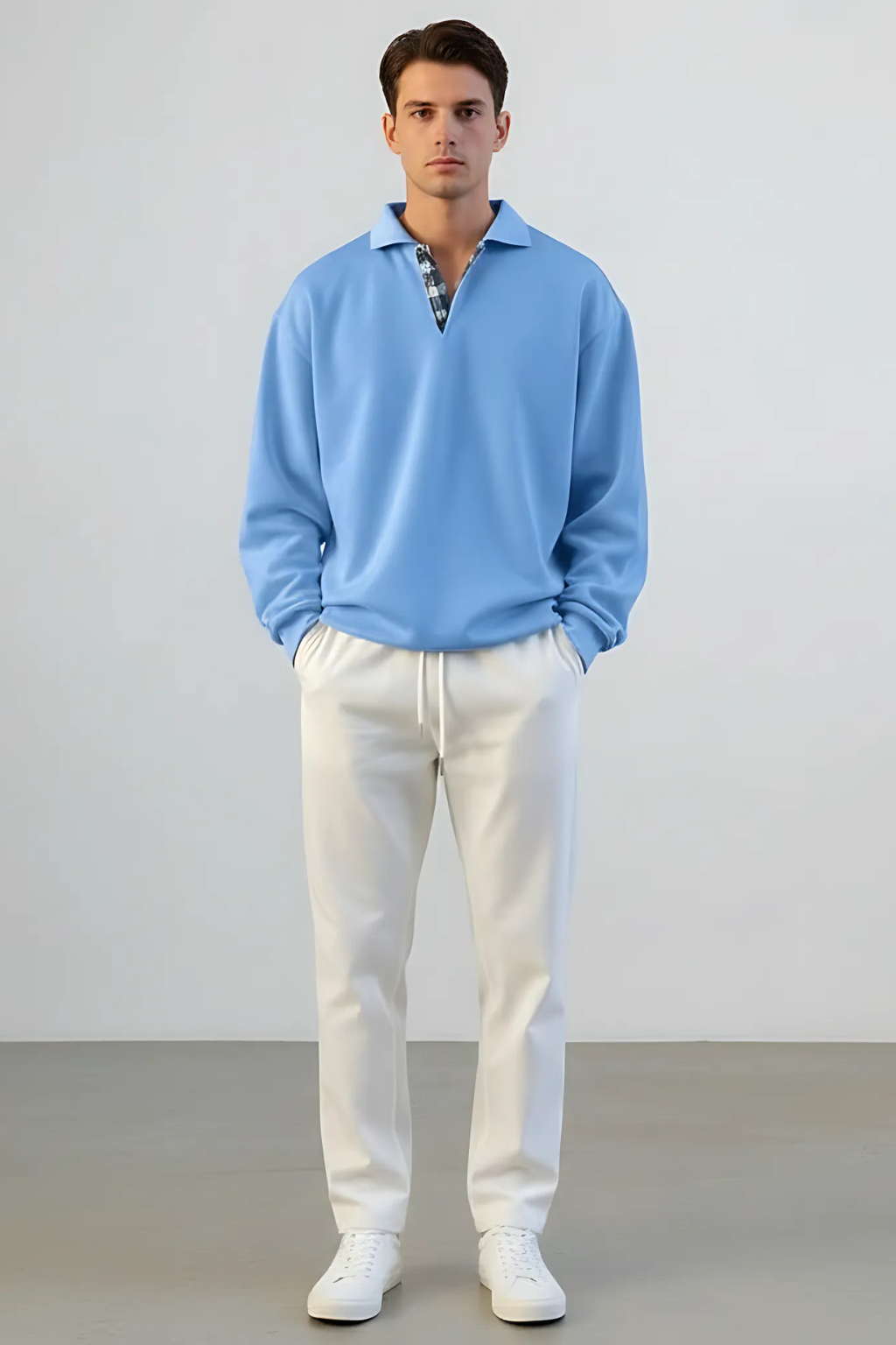 Men’s V-Neck Sweatshirt - Loose Fit Pullover