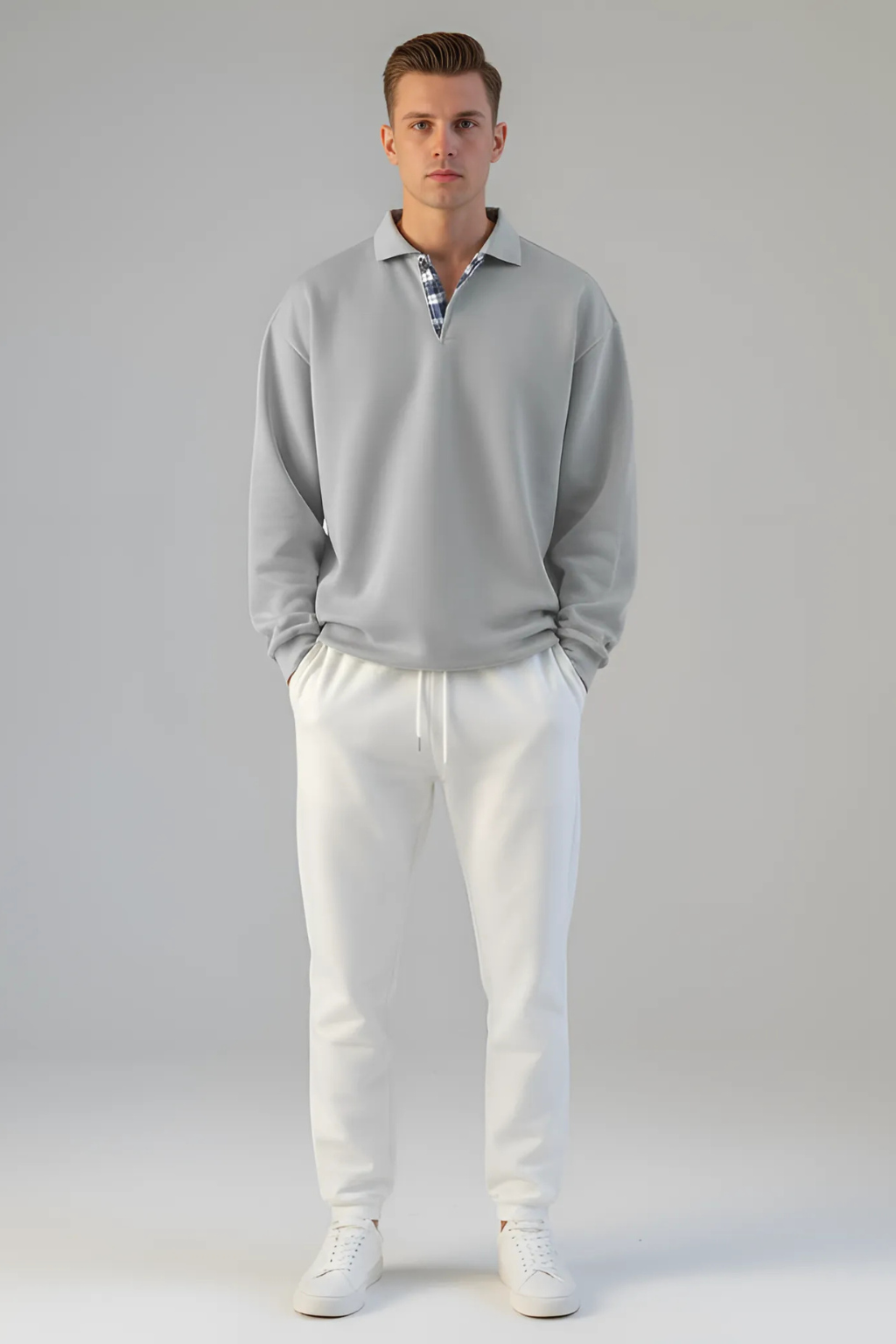 Men’s V-Neck Sweatshirt - Loose Fit Pullover