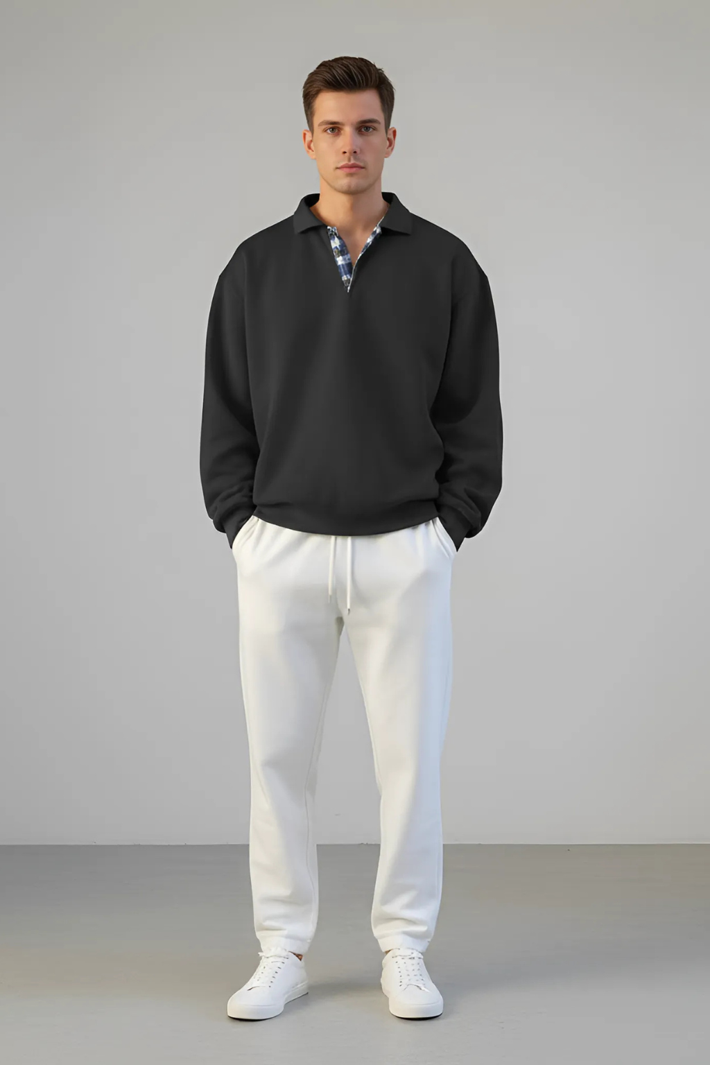 Men’s V-Neck Sweatshirt - Loose Fit Pullover