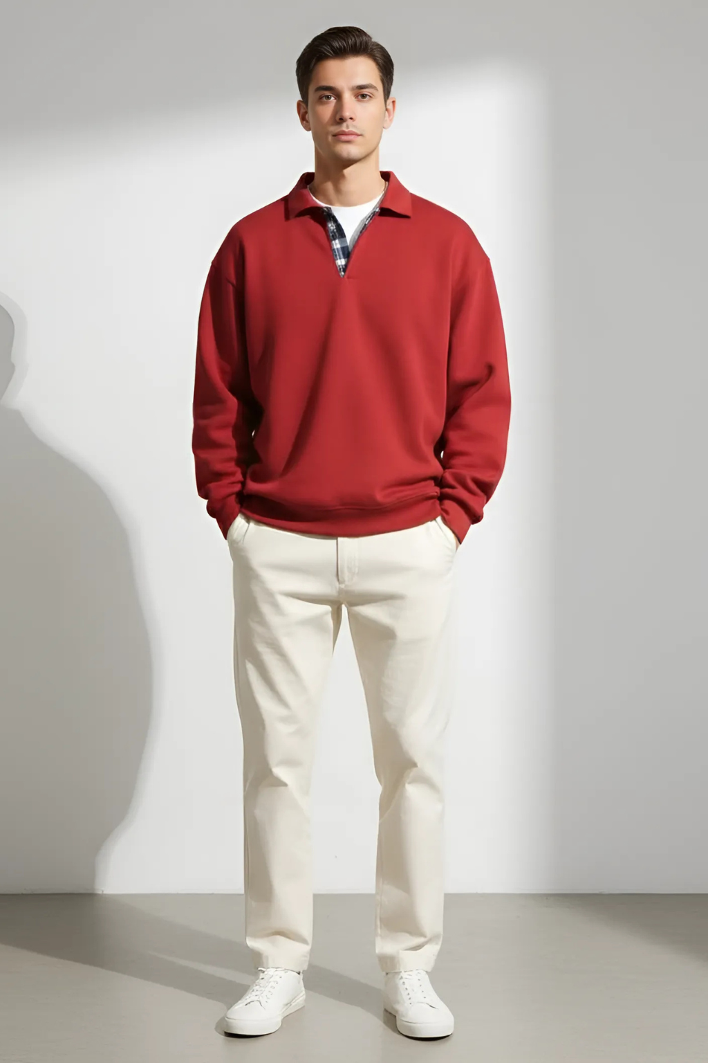 Men’s V-Neck Sweatshirt - Loose Fit Pullover