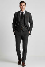 Men’s Vintage-Inspired Three-Piece Suit - Structured Slim Cut and Heritage Weave