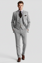 Men’s Vintage-Inspired Three-Piece Suit - Structured Slim Cut and Heritage Weave
