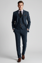 Men’s Vintage-Inspired Three-Piece Suit - Structured Slim Cut and Heritage Weave
