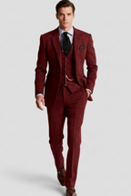 Men’s Vintage-Inspired Three-Piece Suit - Structured Slim Cut and Heritage Weave