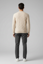 Men’s Wool Blend Cable Knit Sweater - Relaxed Fit Crew Neck Pullover
