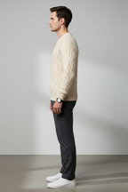 Men’s Wool Blend Cable Knit Sweater - Relaxed Fit Crew Neck Pullover