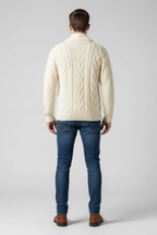 Men’s Wool Blend Cable Knit Sweater - Shawl Collar Regular Fit Pullover