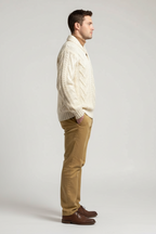 Men’s Wool Blend Cable Knit Sweater - Shawl Collar Regular Fit Pullover