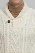 Men’s Wool Blend Cable Knit Sweater - Shawl Collar Regular Fit Pullover