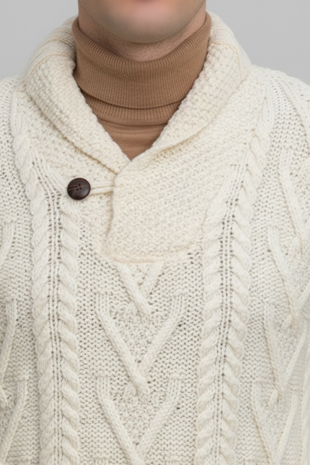 Men’s Wool Blend Cable Knit Sweater - Shawl Collar Regular Fit Pullover
