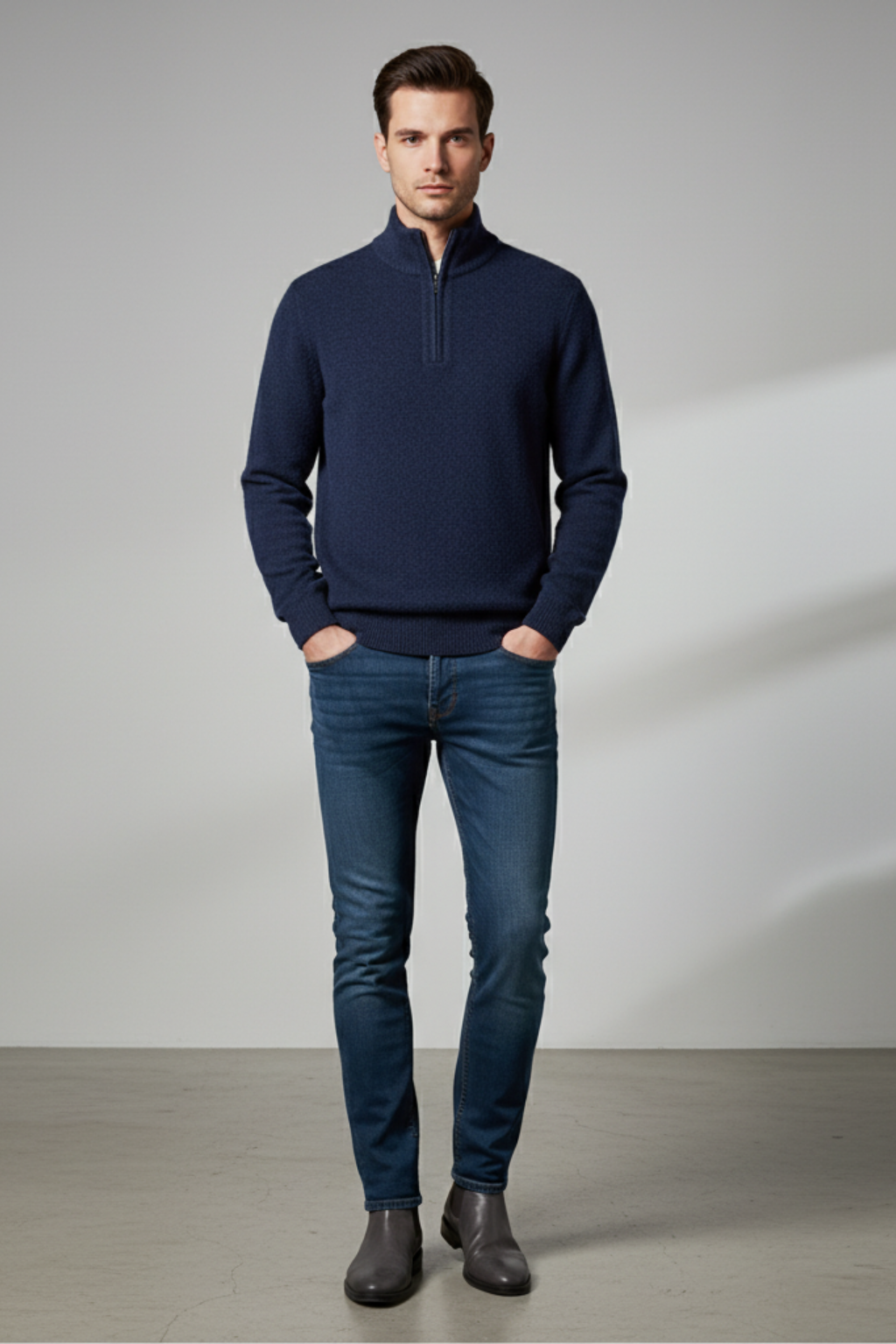 Men’s Wool Blend Quarter Zip Sweater - Regular Fit Knit Pullover