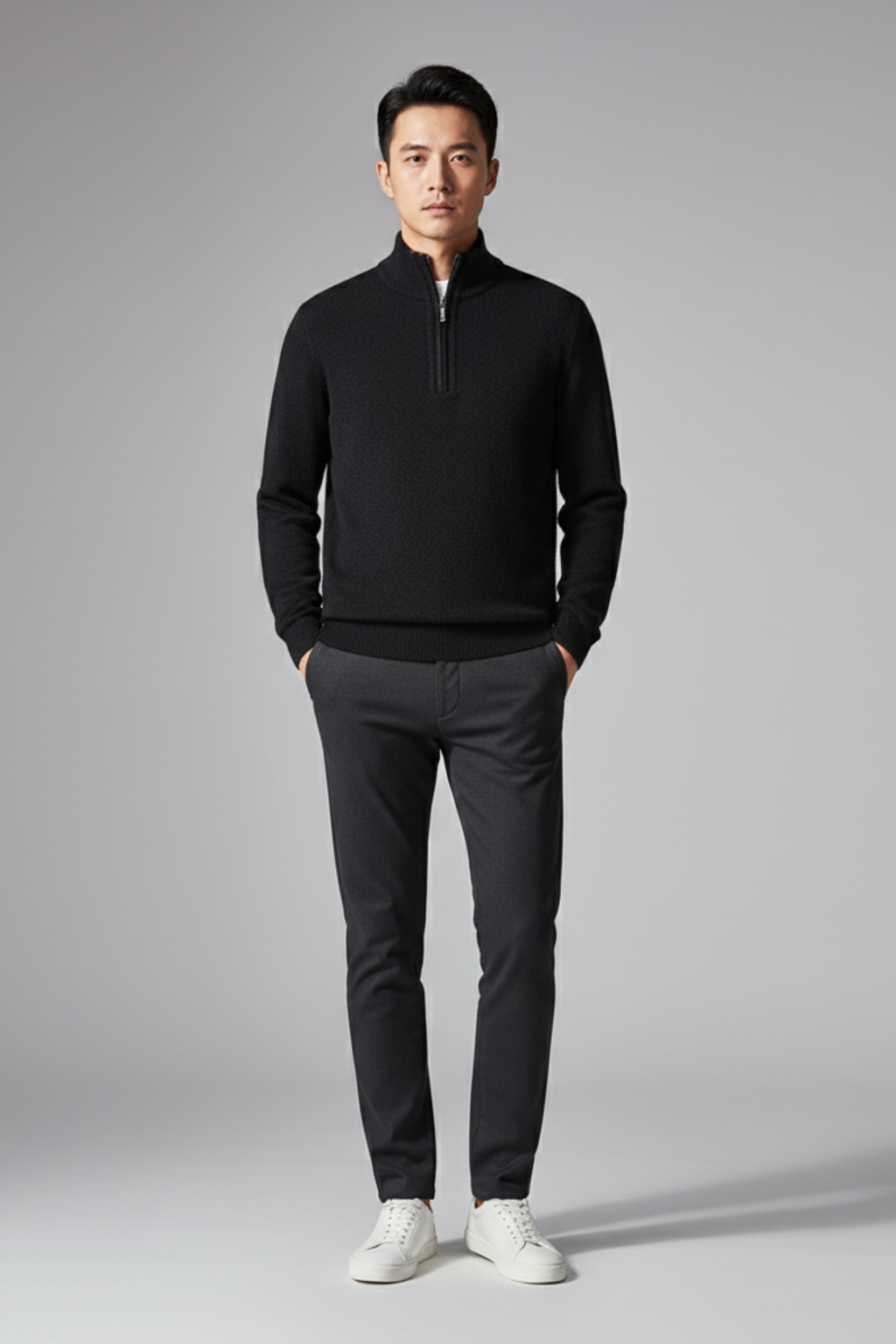 Men’s Wool Blend Quarter Zip Sweater - Regular Fit Knit Pullover