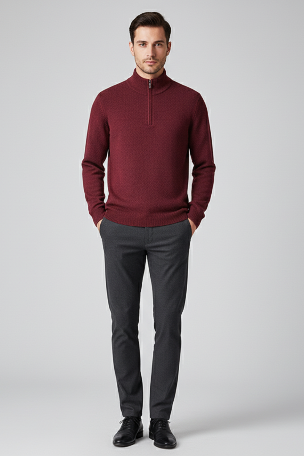 Men’s Wool Blend Quarter Zip Sweater - Regular Fit Knit Pullover