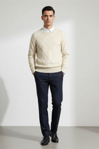 Men’s Wool Blend Sweater - Ribbed Crew Neck Regular Fit Pullover