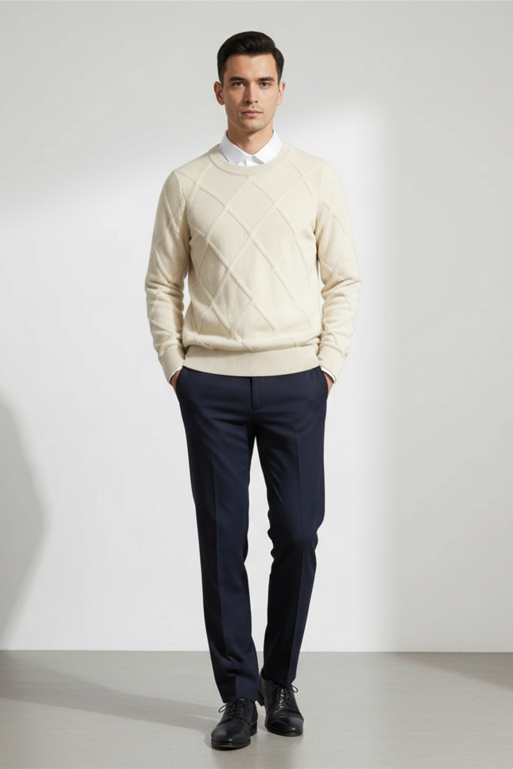Men’s Wool Blend Sweater - Ribbed Crew Neck Regular Fit Pullover