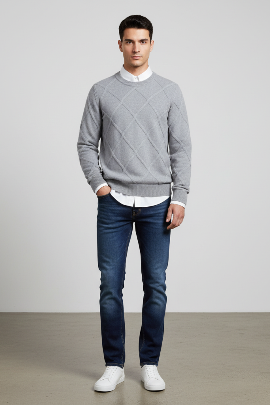 Men’s Wool Blend Sweater - Ribbed Crew Neck Regular Fit Pullover