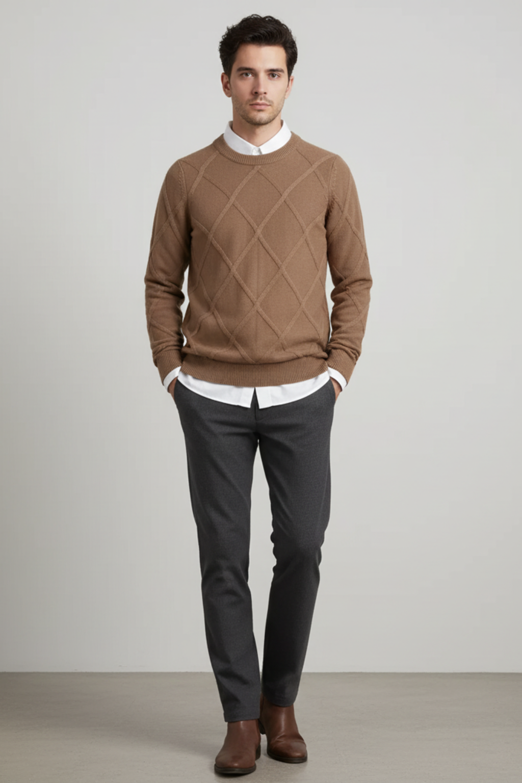 Men’s Wool Blend Sweater - Ribbed Crew Neck Regular Fit Pullover