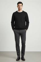 Men’s Wool Blend Sweater - Ribbed Crew Neck Regular Fit Pullover