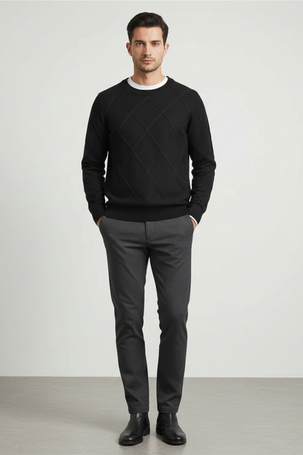 Men’s Wool Blend Sweater - Ribbed Crew Neck Regular Fit Pullover
