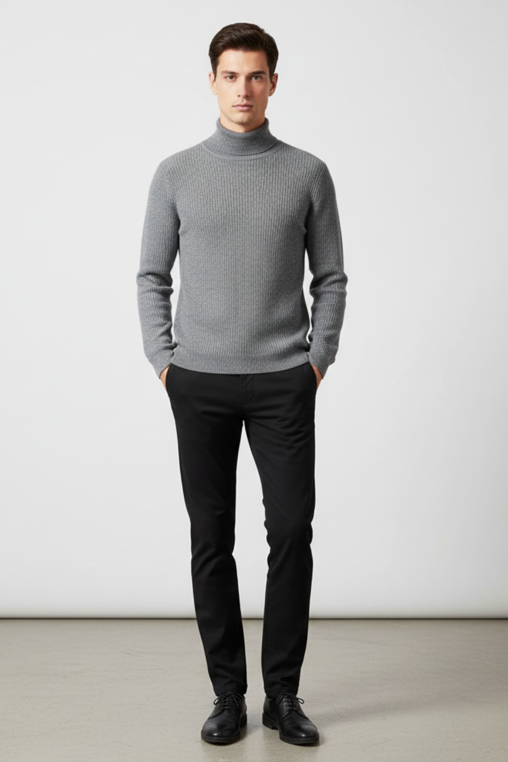 Men’s Wool Blend Turtleneck Sweater - Ribbed Cuffs Regular Fit Pullover
