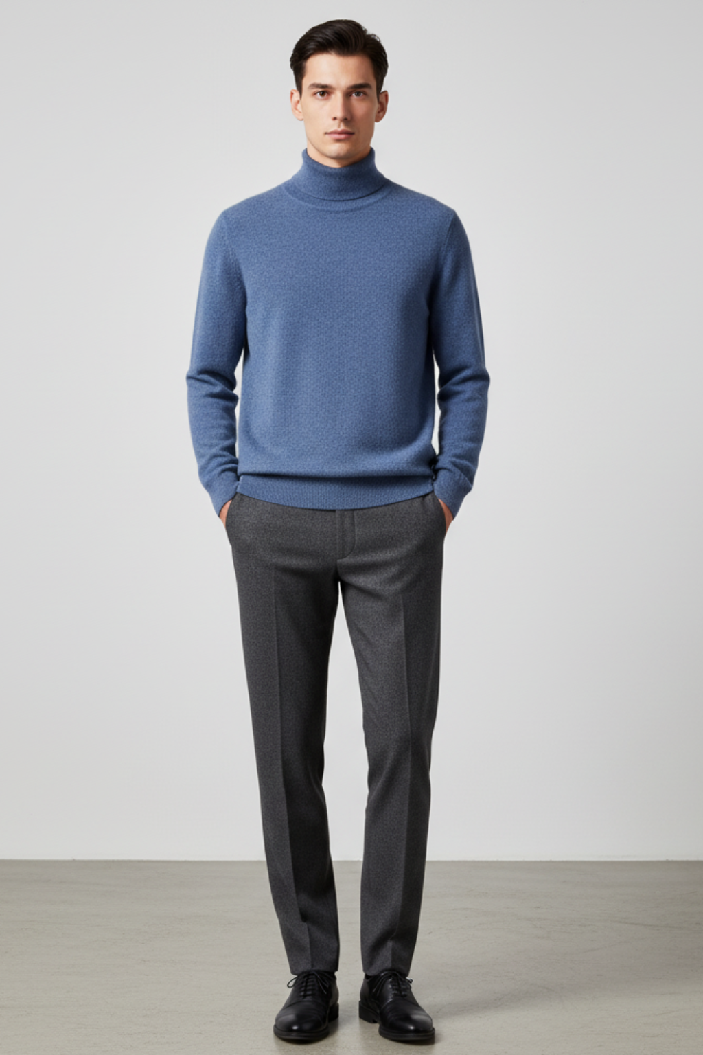 Men’s Wool Blend Turtleneck Sweater - Ribbed Cuffs Regular Fit Pullover