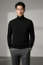 Men’s Wool Blend Turtleneck Sweater - Ribbed Cuffs Regular Fit Pullover