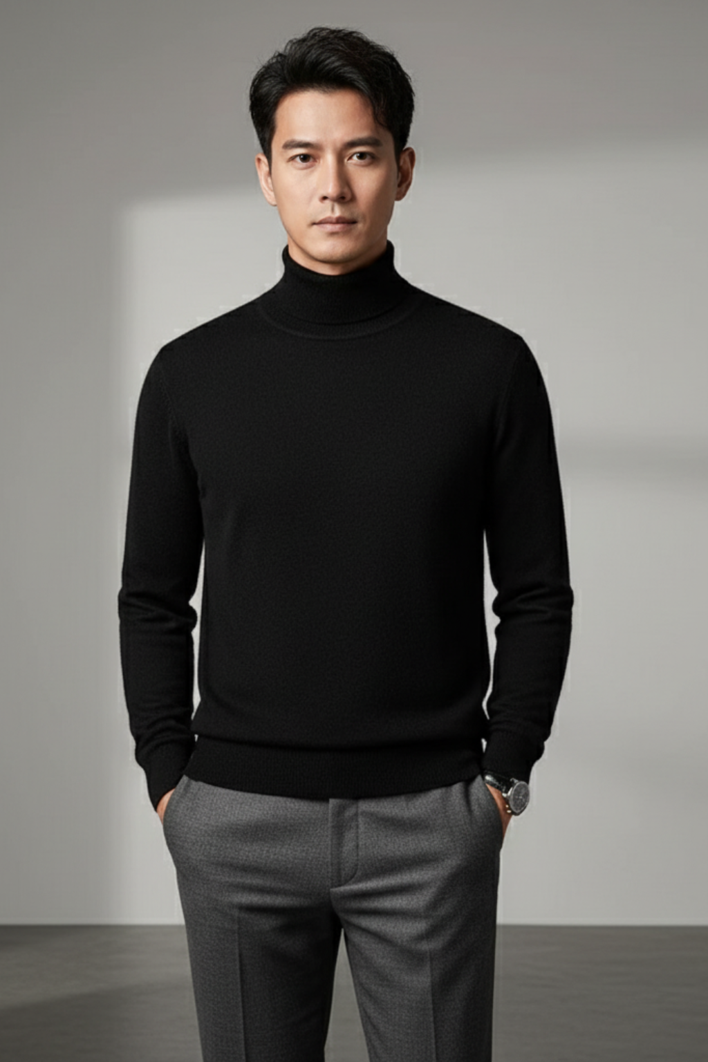 Men’s Wool Blend Turtleneck Sweater - Ribbed Cuffs Regular Fit Pullover