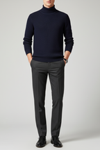 Men’s Wool Blend Turtleneck Sweater - Ribbed Cuffs Regular Fit Pullover