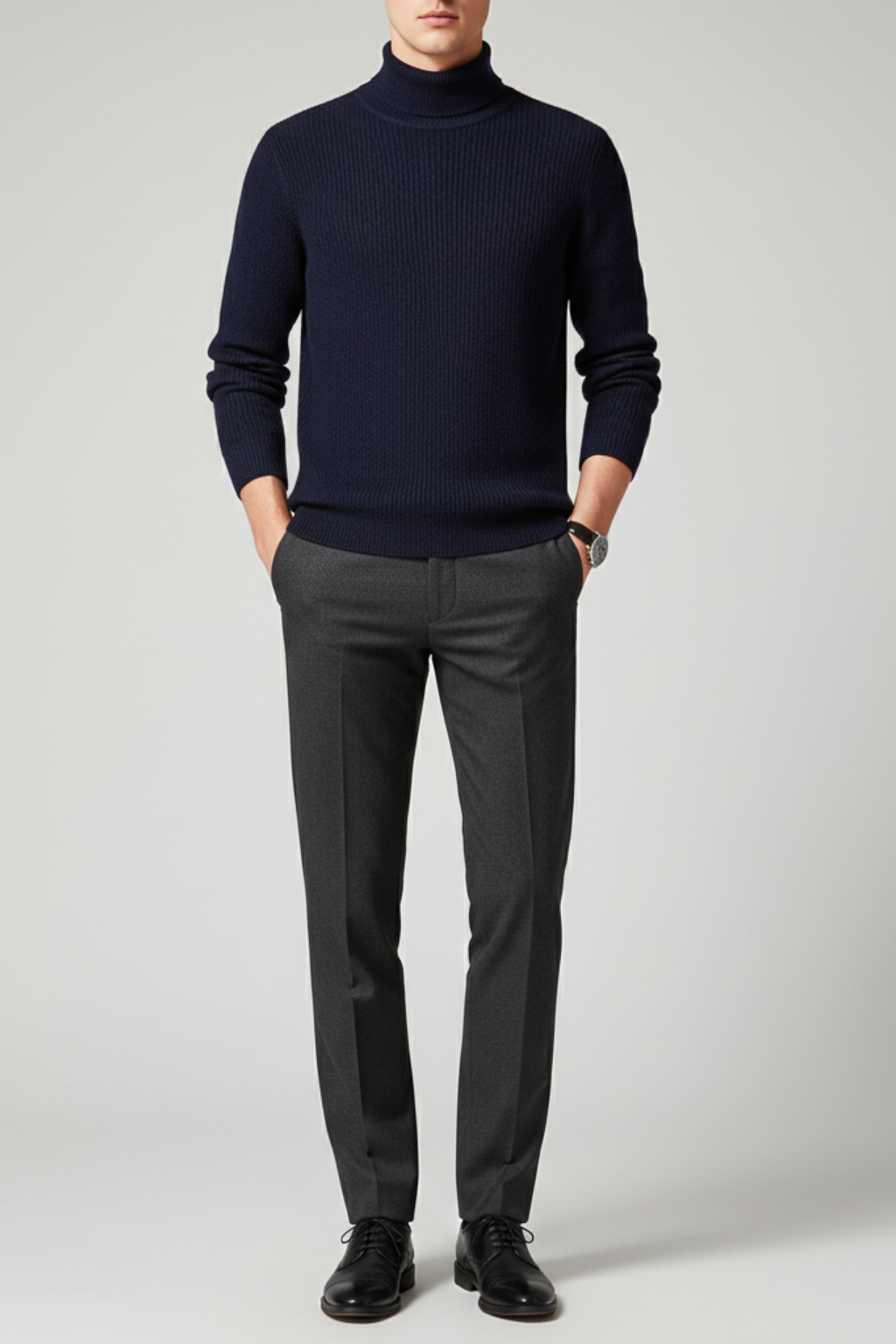 Men’s Wool Blend Turtleneck Sweater - Ribbed Cuffs Regular Fit Pullover