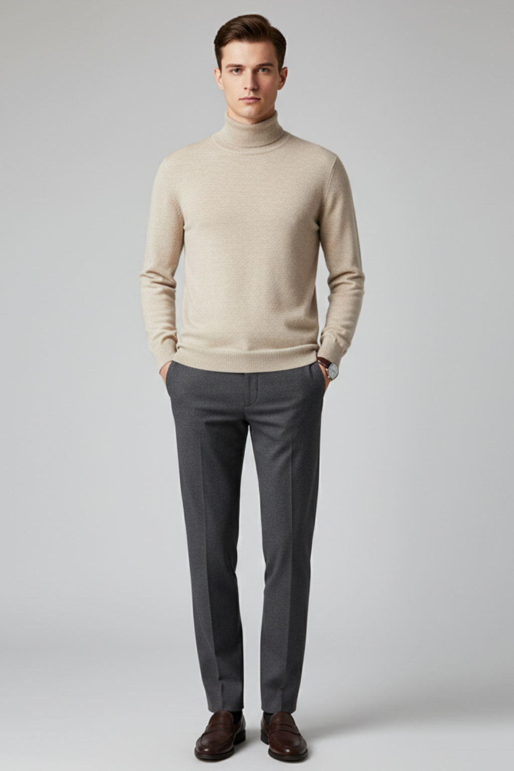 Men’s Wool Blend Turtleneck Sweater - Ribbed Cuffs Regular Fit Pullover