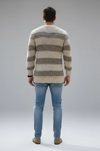 Men’s Wool Knit Sweater - Norwegian Pattern Relaxed Fit Pullover