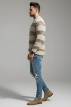Men’s Wool Knit Sweater - Norwegian Pattern Relaxed Fit Pullover
