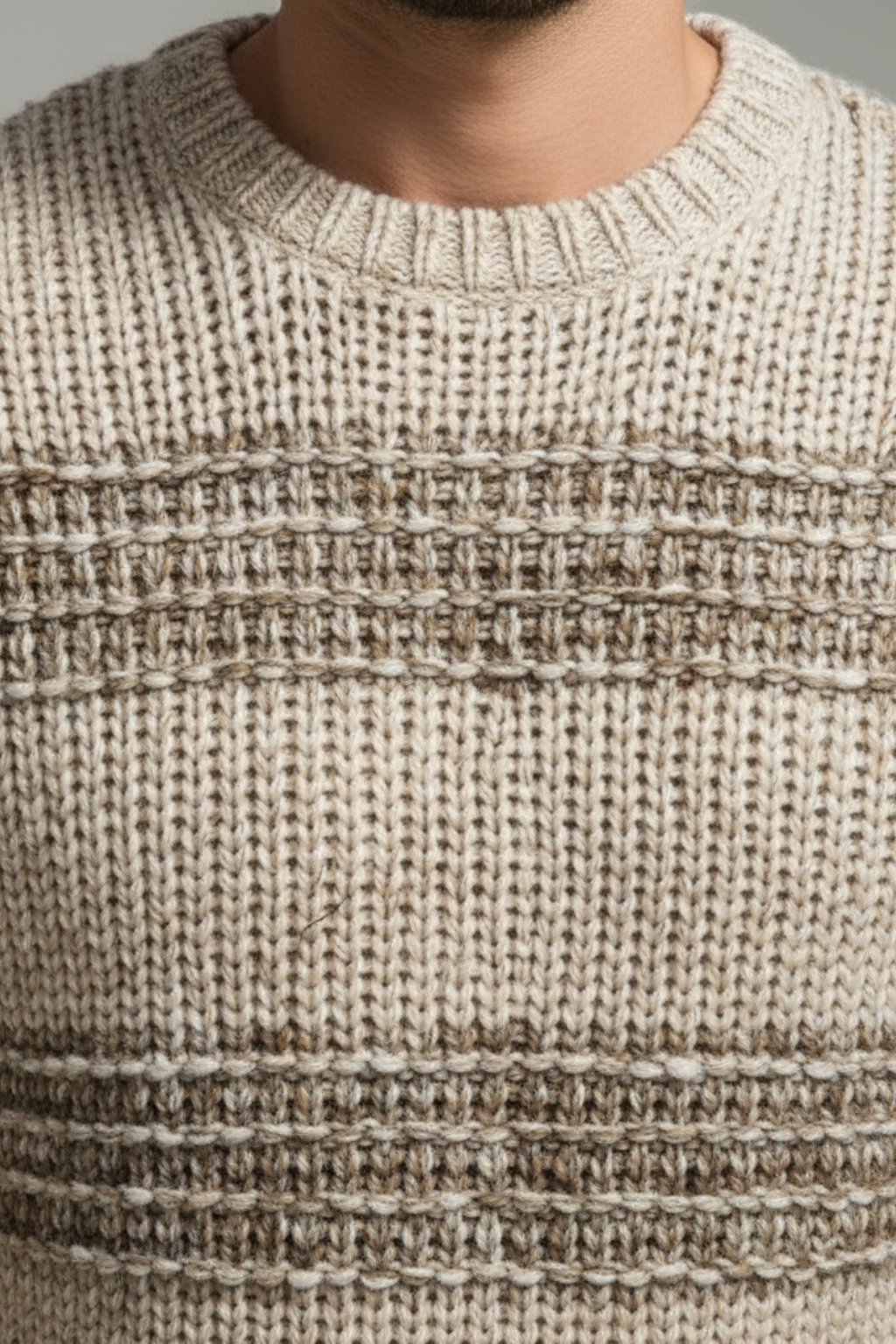 Men’s Wool Knit Sweater - Norwegian Pattern Relaxed Fit Pullover