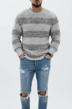 Men’s Wool Knit Sweater - Norwegian Pattern Relaxed Fit Pullover