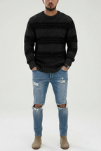 Men’s Wool Knit Sweater - Norwegian Pattern Relaxed Fit Pullover