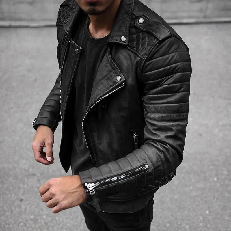 Adam | Men’s Zip Up Quilted Biker Style Jacket