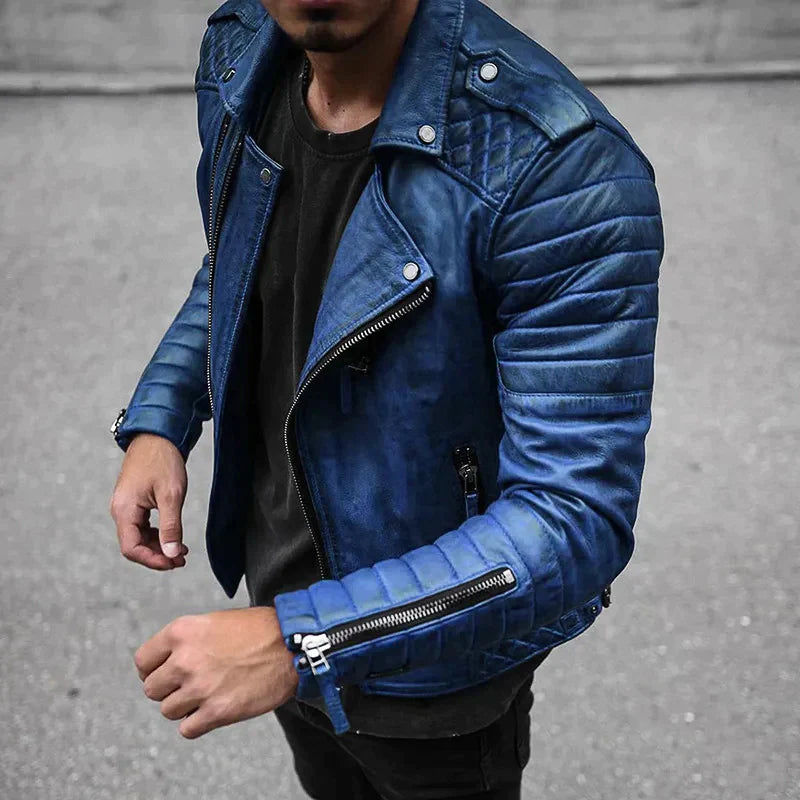 Adam | Men’s Zip Up Quilted Biker Style Jacket