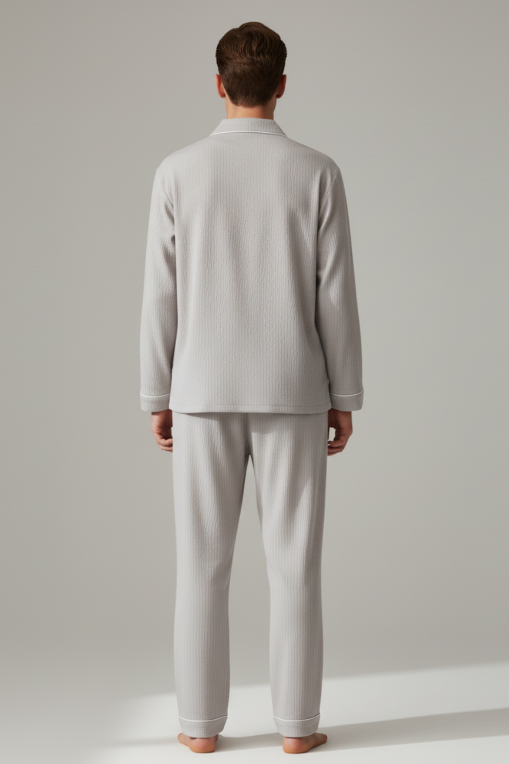 Men’s Long Sleeve Pajama Set - Autumn Solid Lapel Neck Loungewear