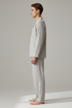 Men’s Long Sleeve Pajama Set - Autumn Solid Lapel Neck Loungewear