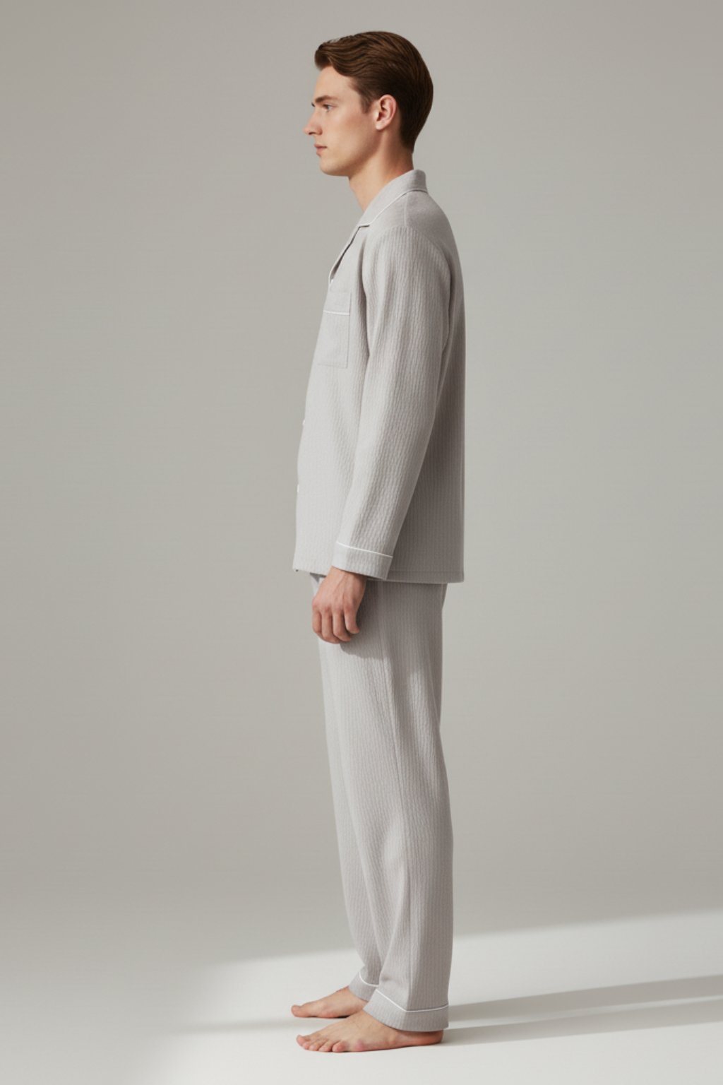 Men’s Long Sleeve Pajama Set - Autumn Solid Lapel Neck Loungewear