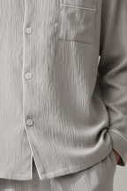 Men’s Long Sleeve Pajama Set - Autumn Solid Lapel Neck Loungewear